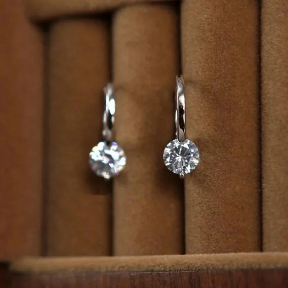 925 Sterling Silver Diamond Huggie Hoop Earrings Dainty Minimalist Huggies Gold - Picture 8 of 8